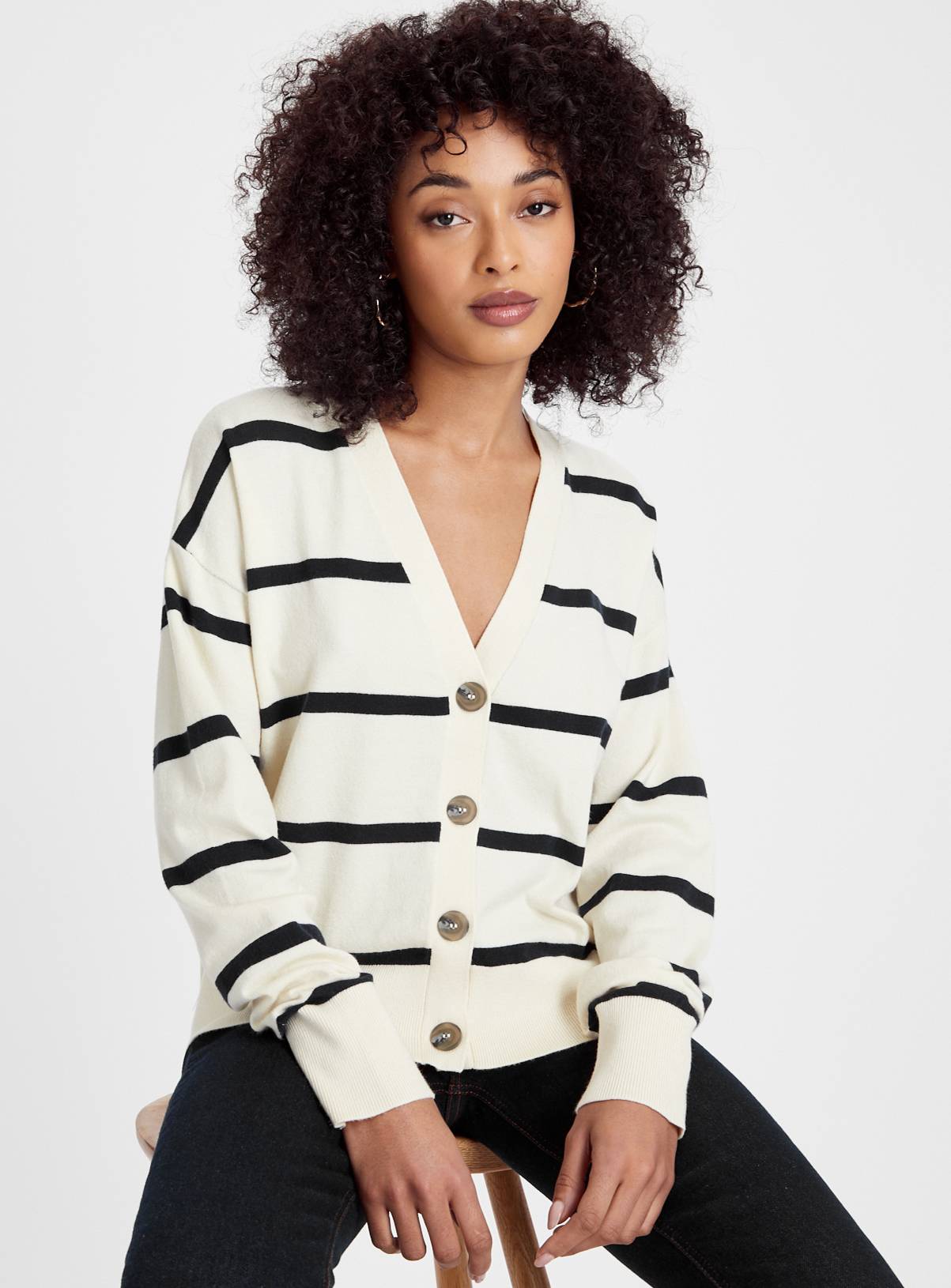 Cream Stripe Cropped Cardigan  18 - Image 1